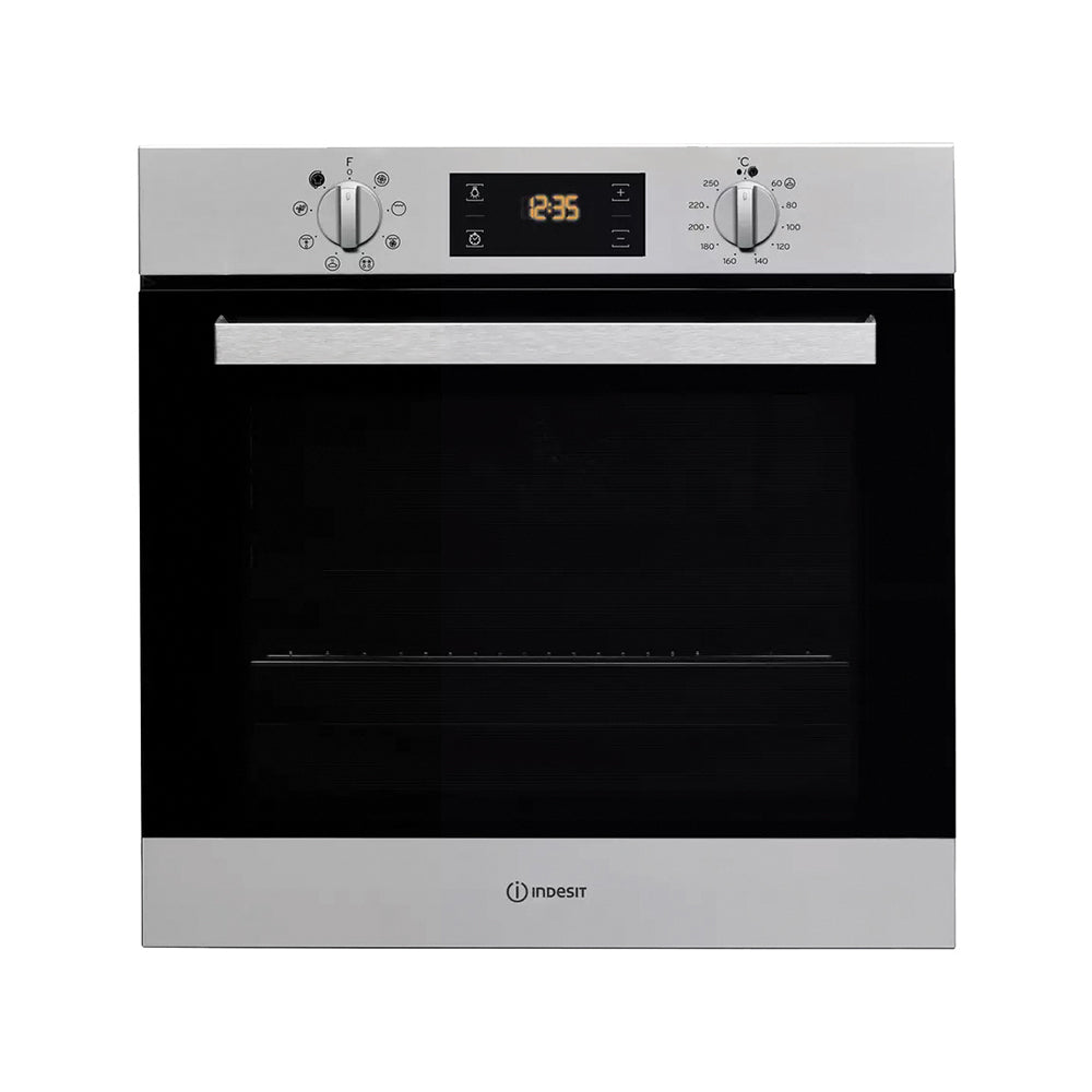 Indesit Single Built In Fan Electric Oven with Time - Stainless Steel
