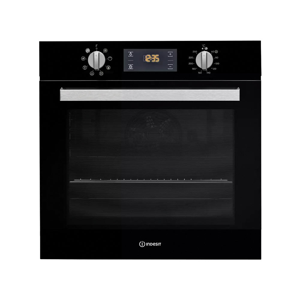 Indesit Single Built In Fan Electric Oven with Timer - Black